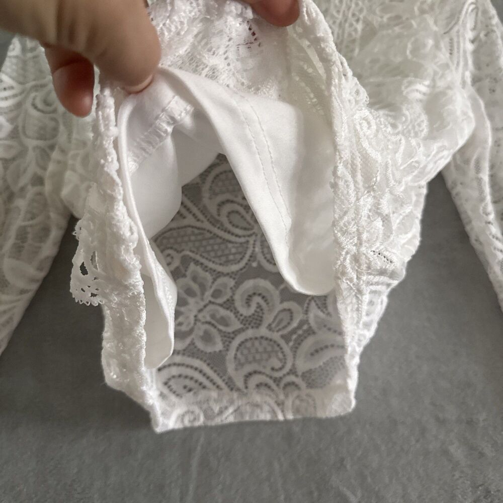 Women's White Lace Blouse Crop Top Women’s Sz S White Ruffle Boho Cottage Praire - Picture 10 of 15